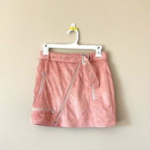 Luxxel Pink Suede Moto Mini Skirt